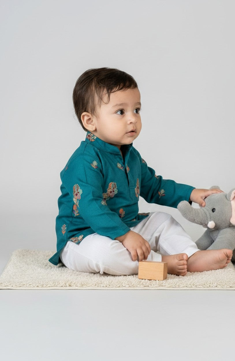 Veshbhoshaa Kid's Teal Kurta Pajama Set