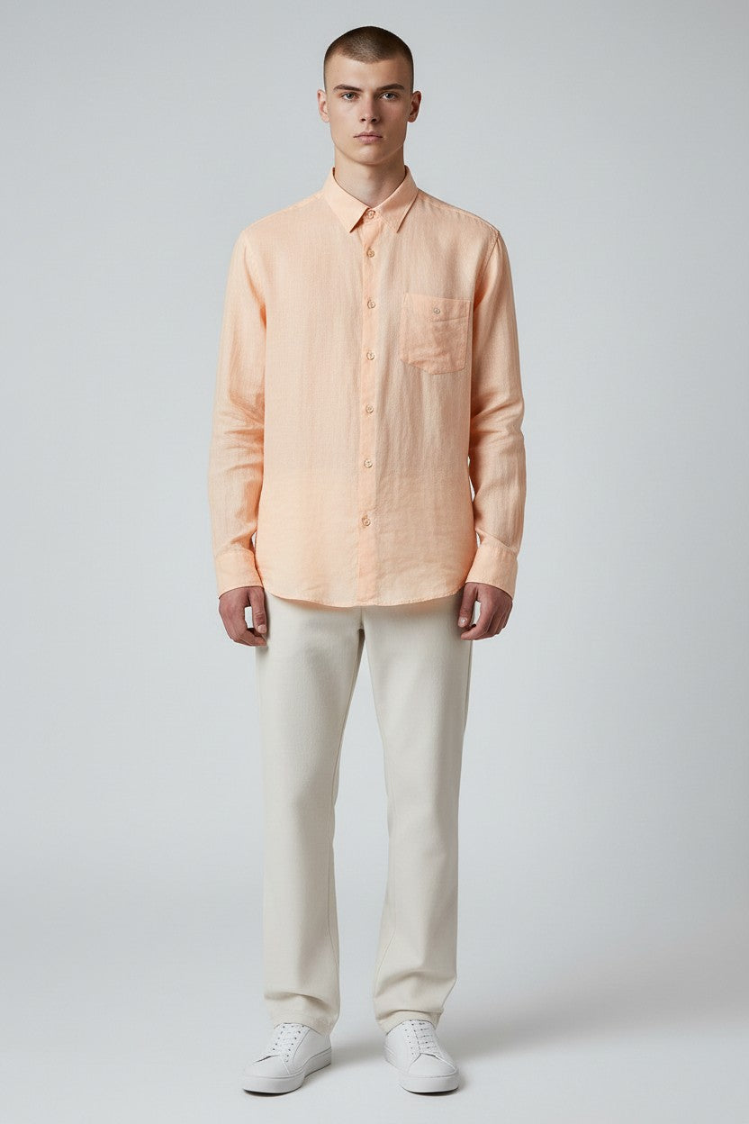 Bluebird Men's Peach Linen Tencil Shirt