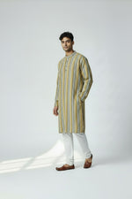 Veshbhoshaa Men's Yellow Stripes Sequence Kurta Pajama Set