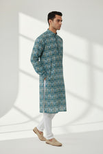 Veshbhoshaa Men's Blue Printed Sequence Kurta Pajama Set
