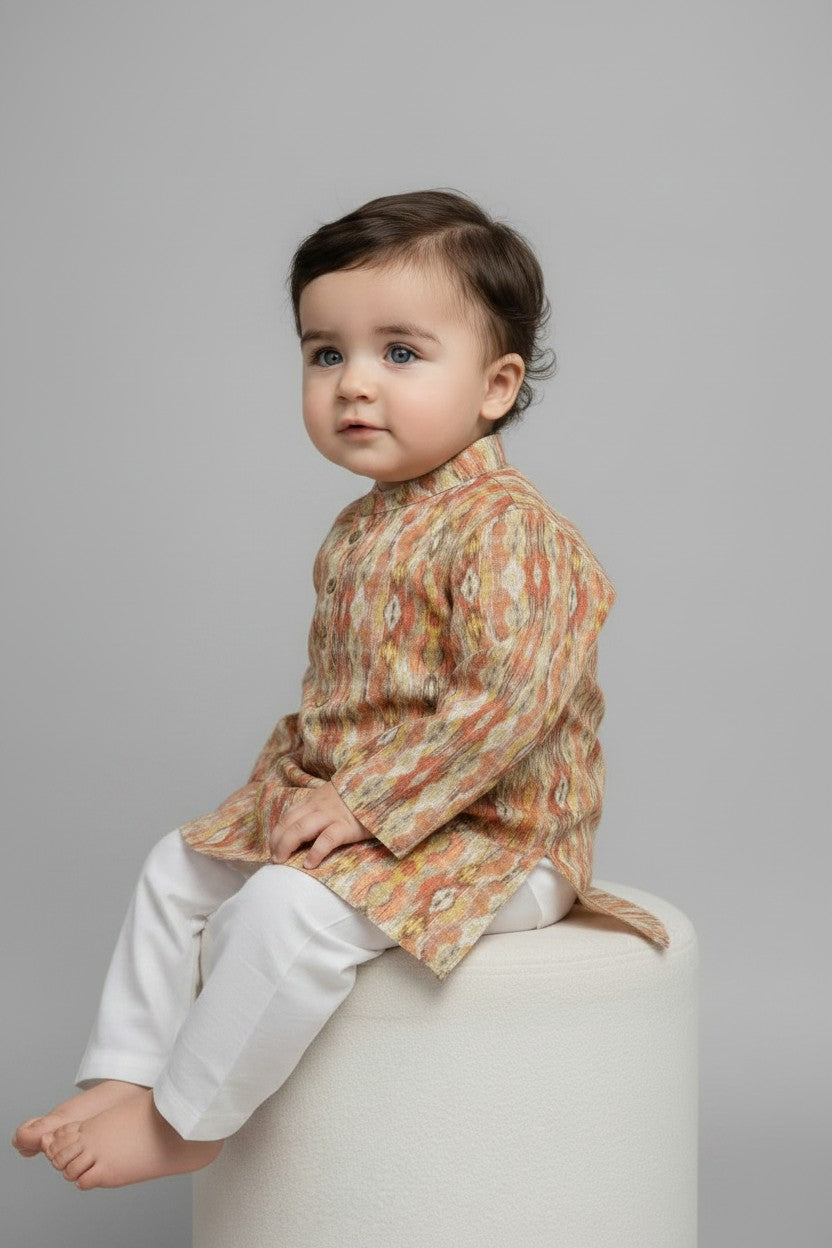 Veshbhoshaa Kid's Orange Multicolour sequence Pajama Set