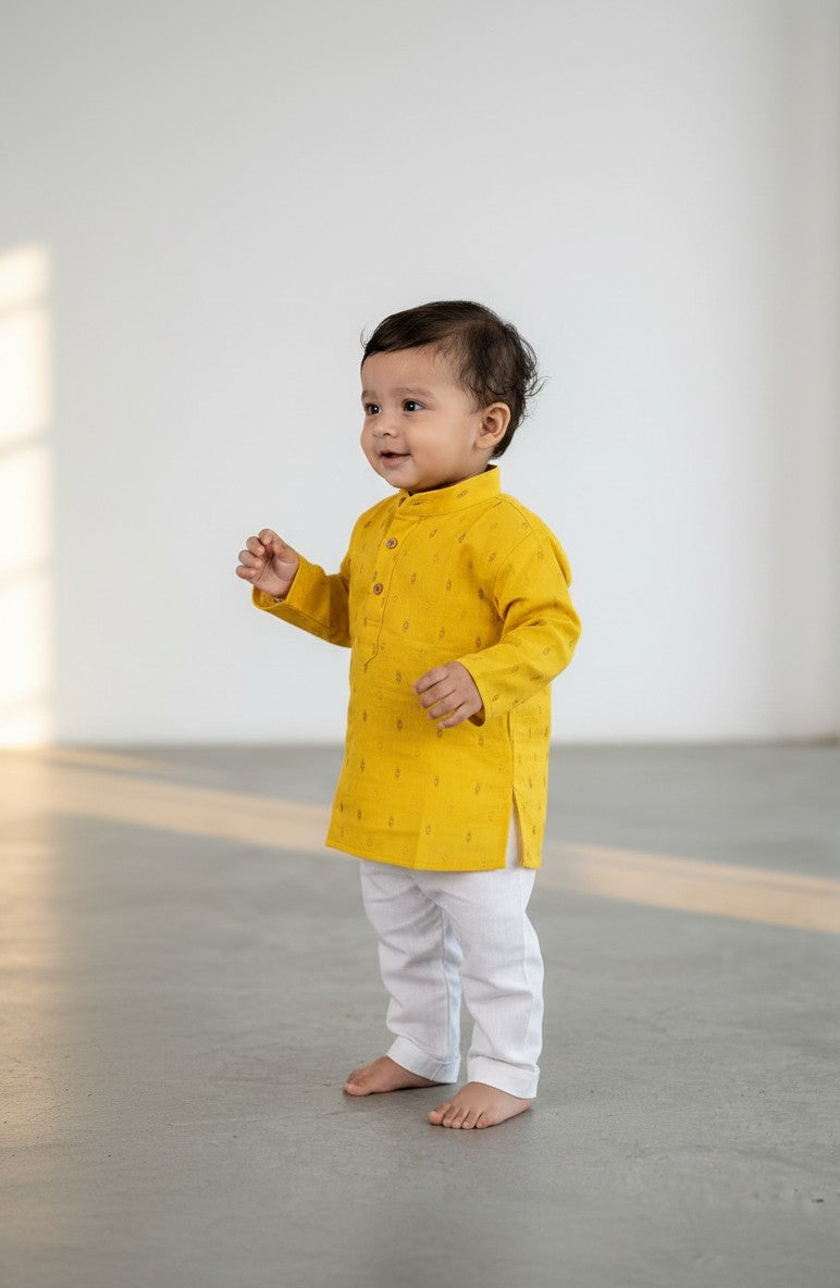 Veshbhoshaa Kid's Yellow Kurta Pajama Set