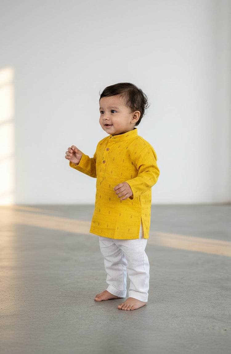 Veshbhoshaa Kid's Yellow Kurta Pajama Set