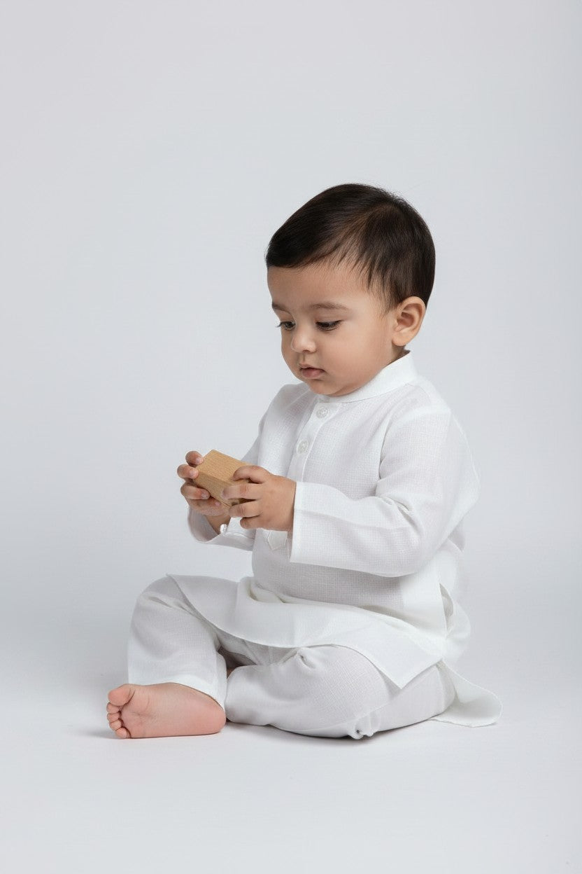 Veshbhoshaa Kid's White Pajama Set