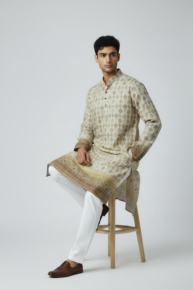 Bluesaanchi Men's Sequence Printed Kurta With Border