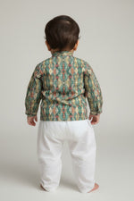 Veshbhoshaa Kid's Green Multicolour sequence Pajama Set