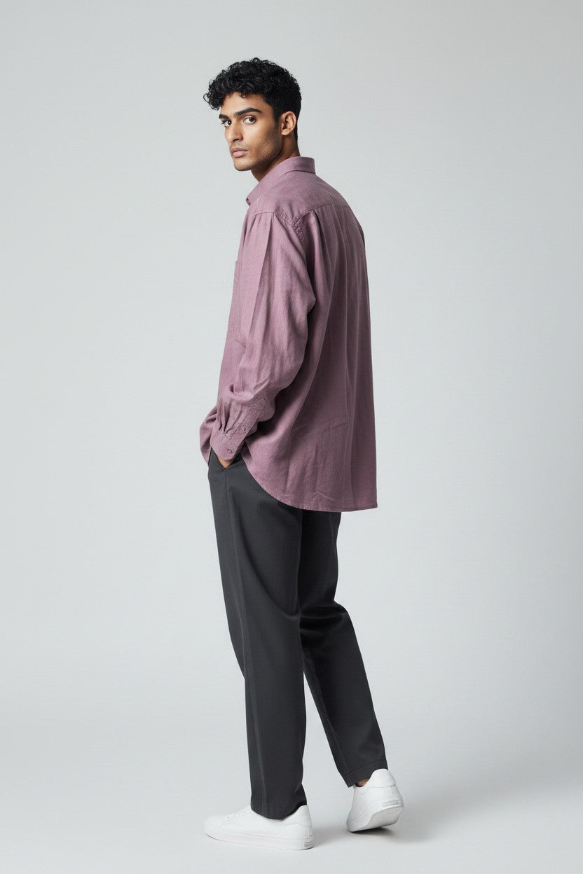 Bluebird Men's Rose Brown Linen Tencil Shirt
