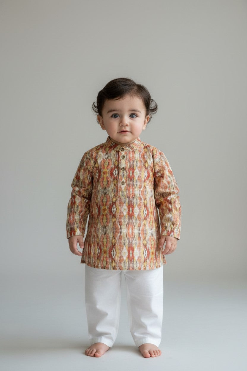 Veshbhoshaa Kid's Orange Multicolour sequence Pajama Set