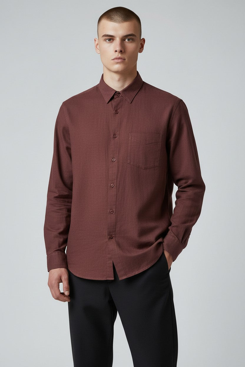 Bluebird Men's Dark Brown Linen Tencil Shirt
