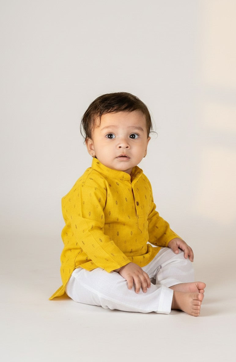 Veshbhoshaa Kid's Yellow Kurta Pajama Set
