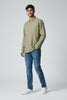 Bluebird Men's Olive Green Stripes Cotton Blend Shirt