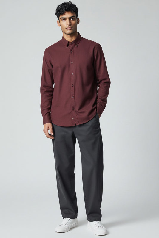 Bluebird Men's Wine Linen Tencil Shirt