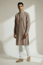 Veshbhoshaa Men's Red Stripes Sequence Kurta Pajama Set