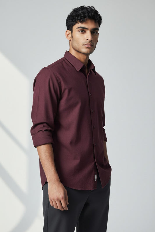 Bluebird Men's Wine Linen Tencil Shirt