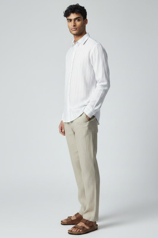 Bluebird Men's White Lines Cotton Blend Shirt