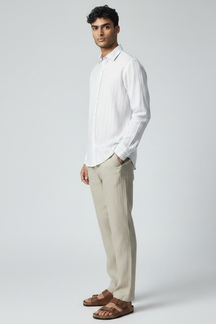 Bluebird Men's White Lines Cotton Blend Shirt