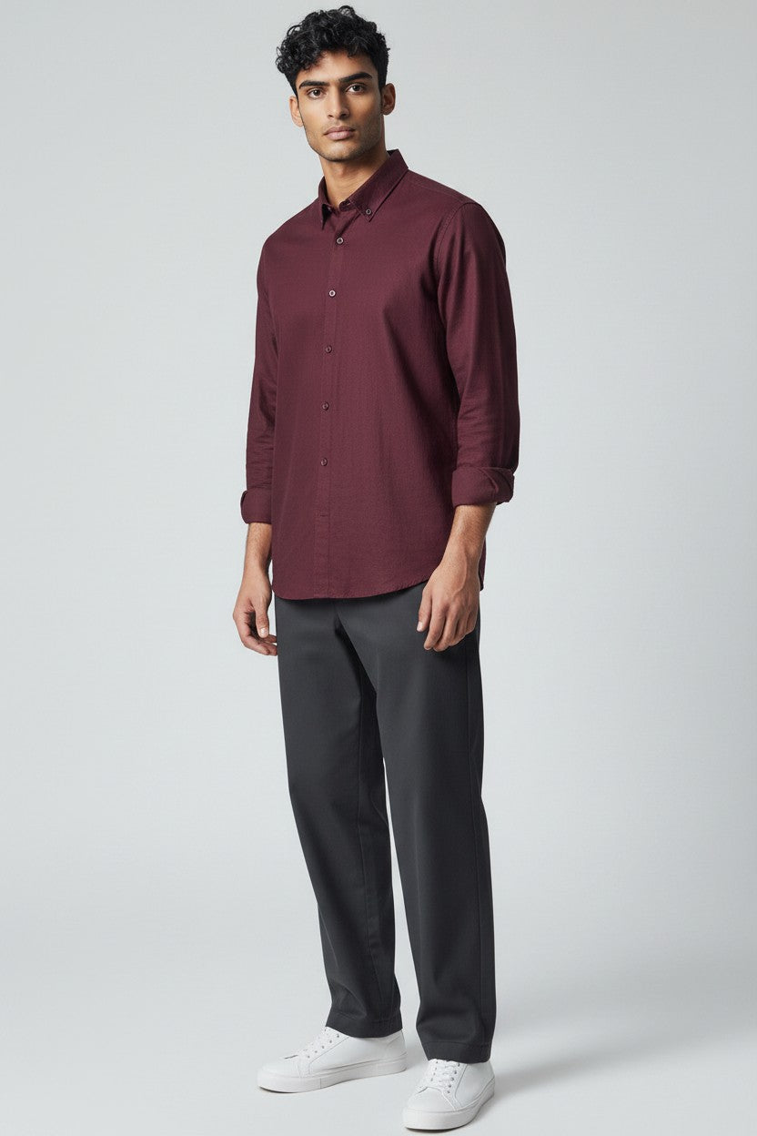 Bluebird Men's Wine Linen Tencil Shirt