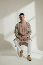 Veshbhoshaa Men's Red Stripes Sequence Kurta Pajama Set