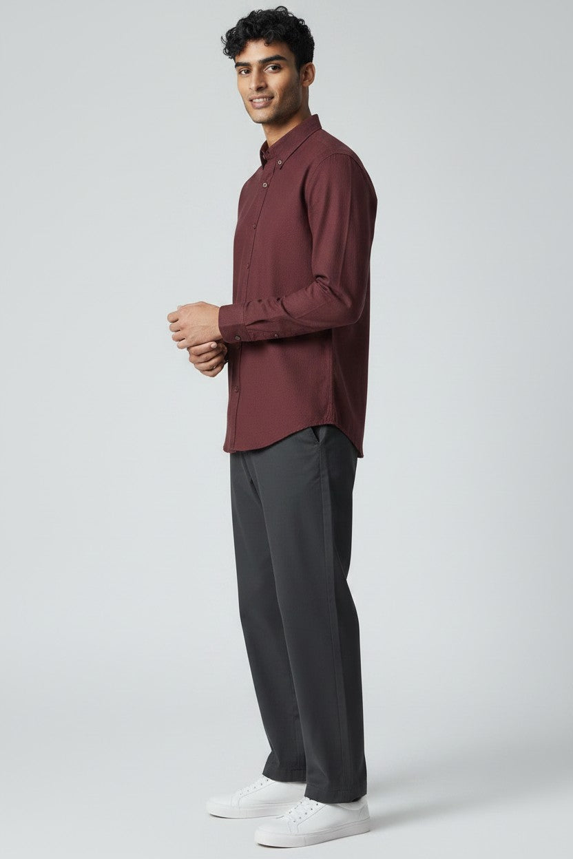 Bluebird Men's Wine Linen Tencil Shirt
