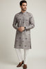 Veshbhoshaa Men's Grey Elephant Motif Sequence Kurta Pajama Set