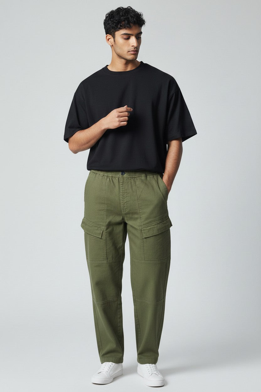 Bluebird Men's Army Green Loose Fit Cargo Pants