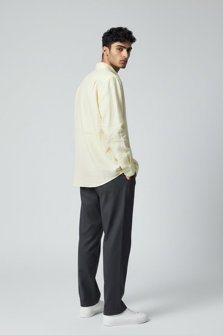 Bluebird Men's Pale Yellow Linen Tencil Shirt