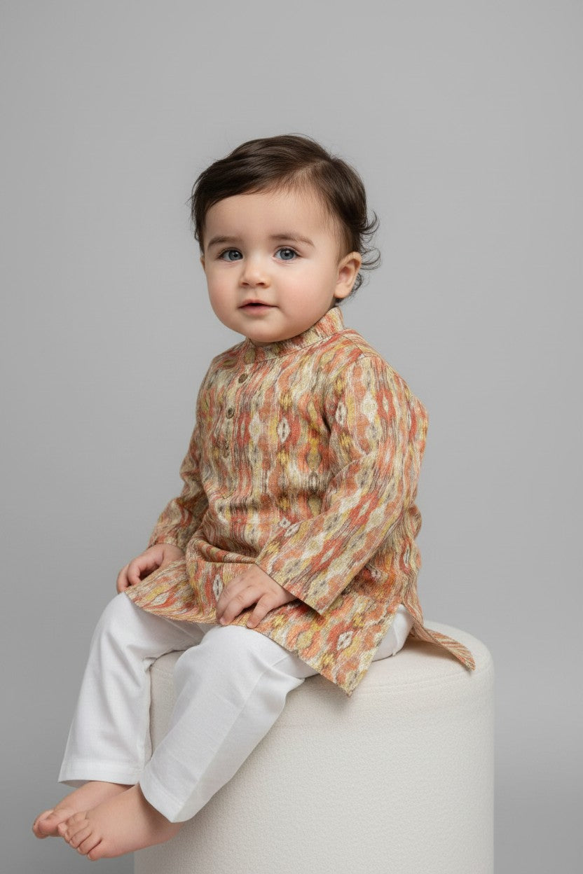 Veshbhoshaa Kid's Orange Multicolour sequence Pajama Set