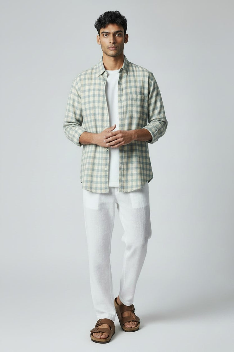 Bluebird Men's Sky Blue Checks Cotton Blend Shirt
