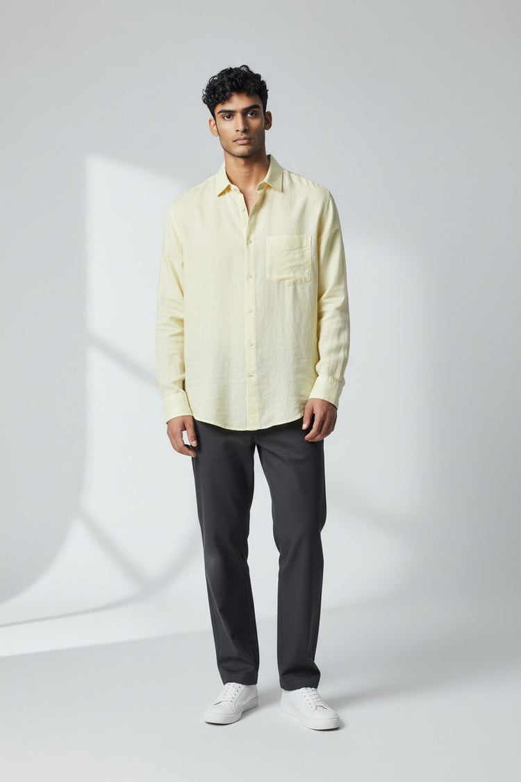 Bluebird Men's Pale Yellow Linen Tencil Shirt