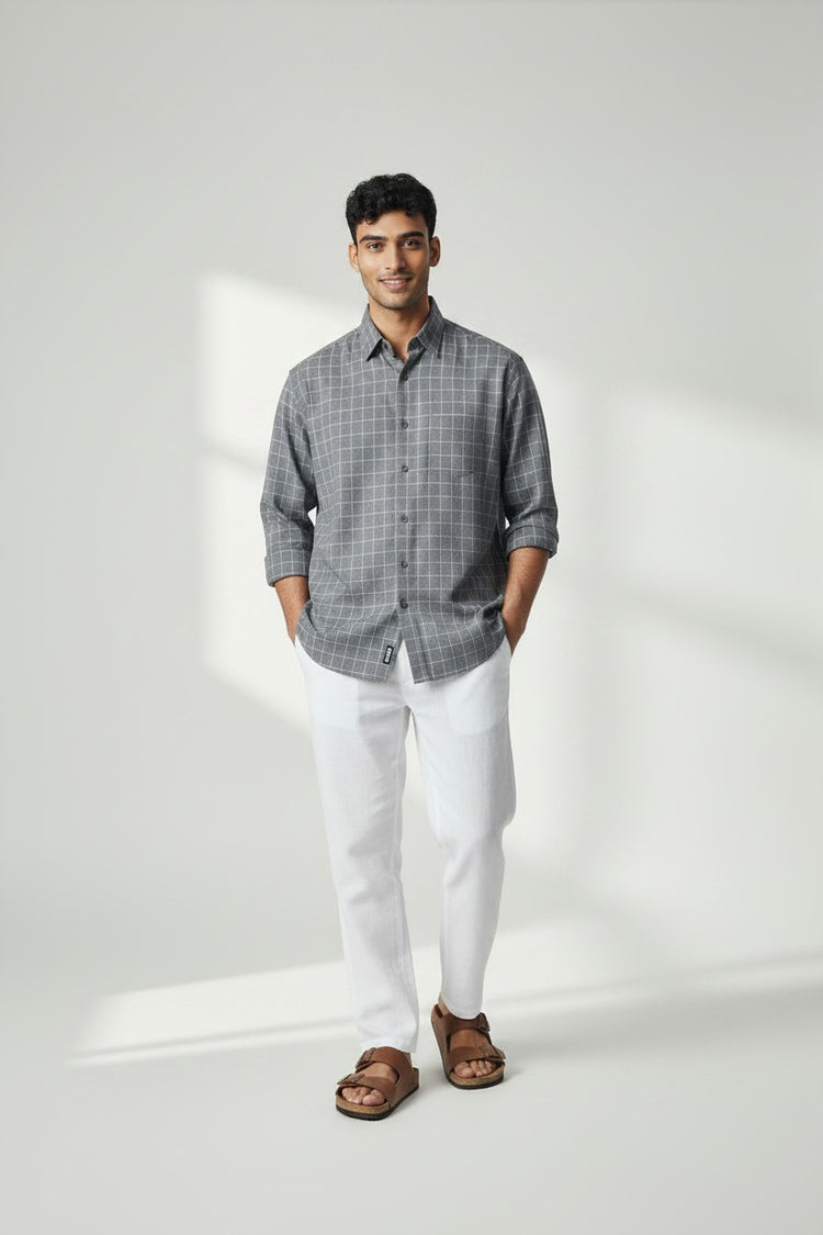 Bluebird Men's Grey Check Cotton Blend Shirt
