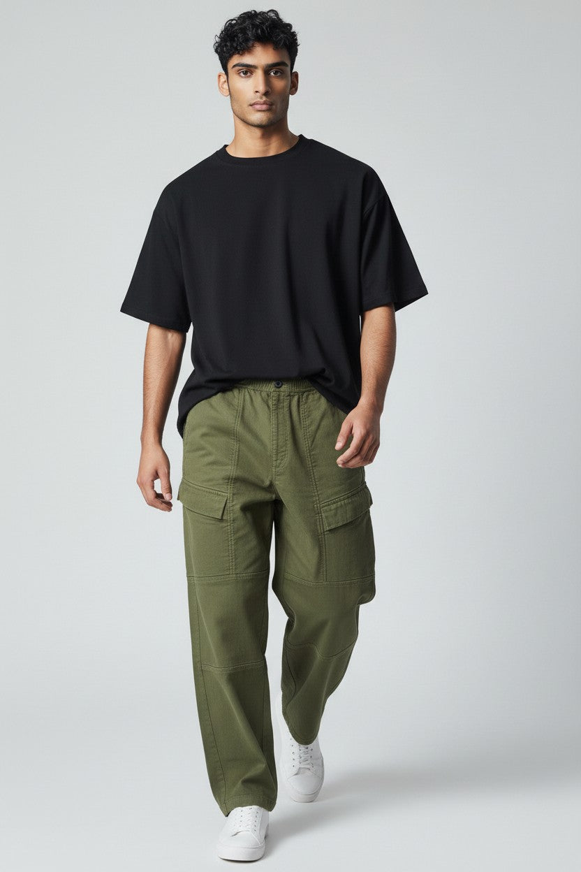 Bluebird Men's Army Green Loose Fit Cargo Pants