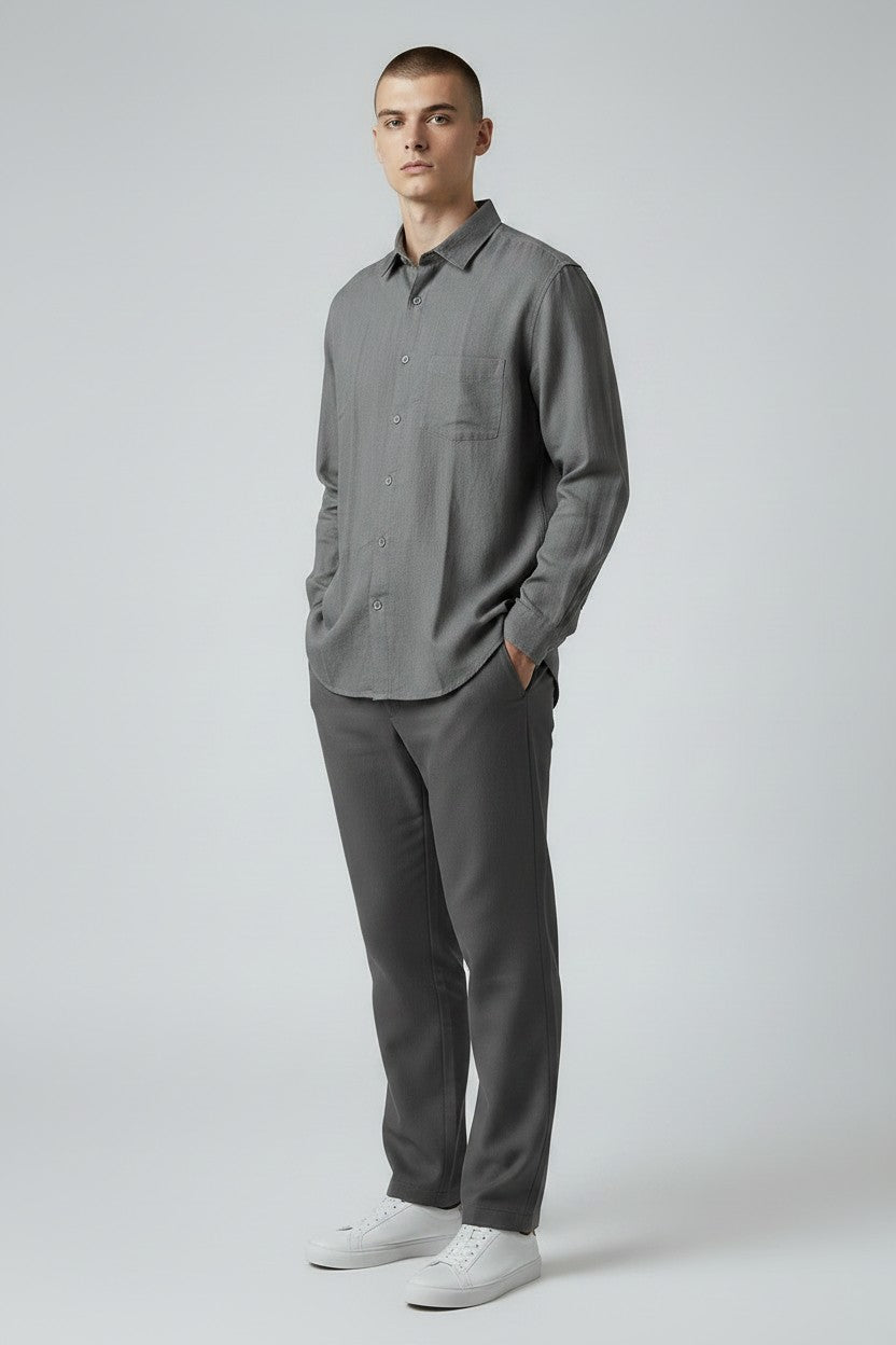 Bluebird Men's Grey Linen Tencil Shirt