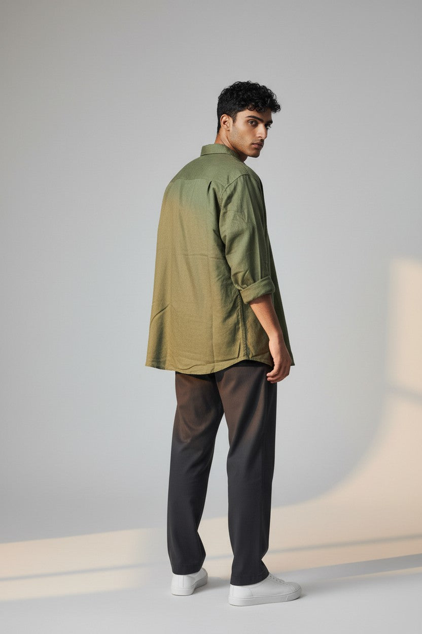 Bluebird Men's Green Linen Tencil Shirt