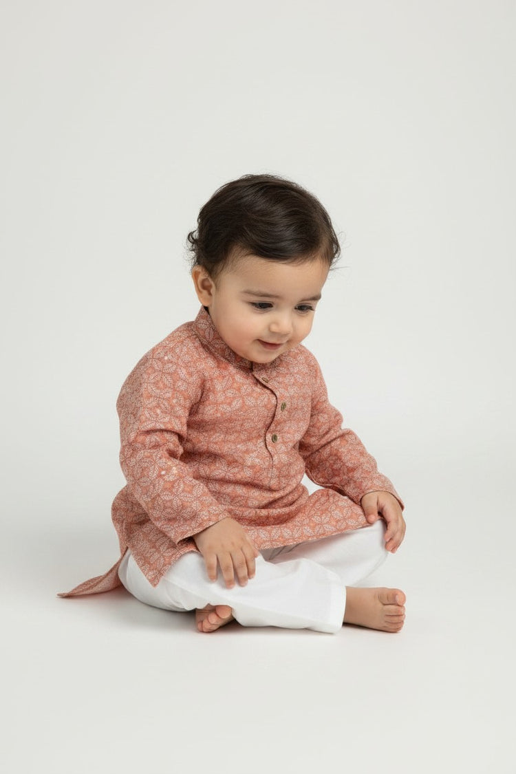 Veshbhoshaa Kid's Red Leaf Print sequence Pajama Set