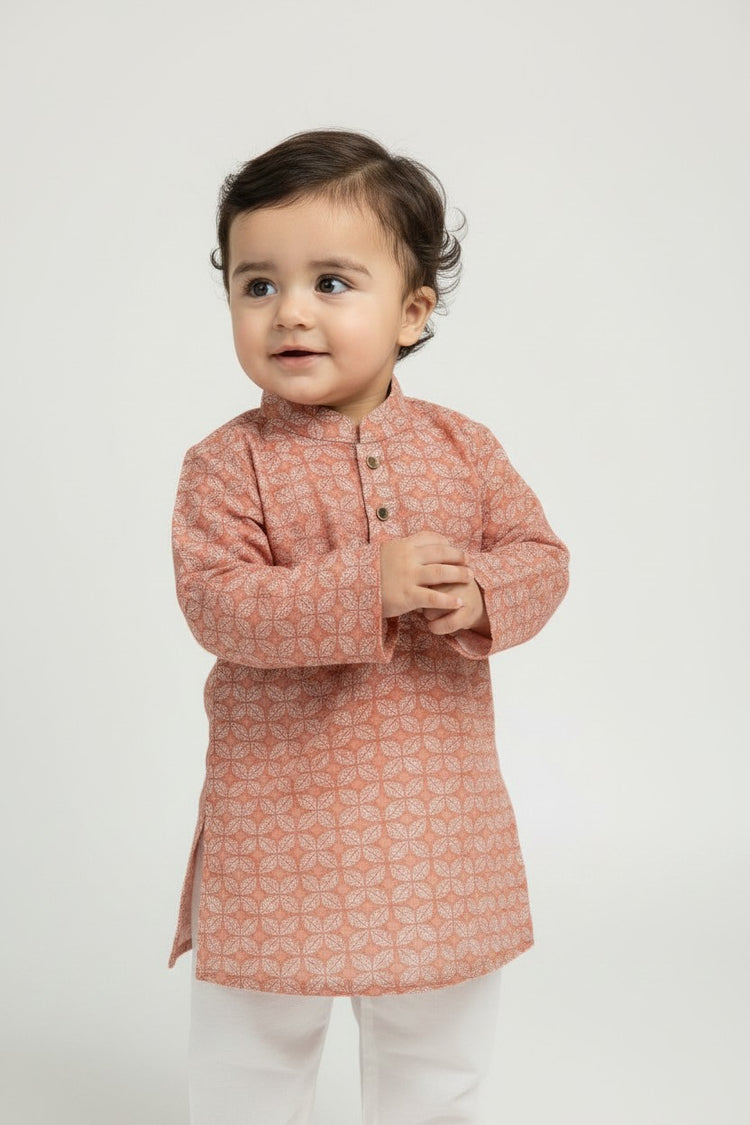 Veshbhoshaa Kid's Red Leaf Print sequence Pajama Set