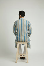 Veshbhoshaa Men's Blue Stripes Sequence Kurta Pajama Set