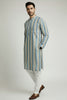 Veshbhoshaa Men's Blue Stripes Sequence Kurta Pajama Set