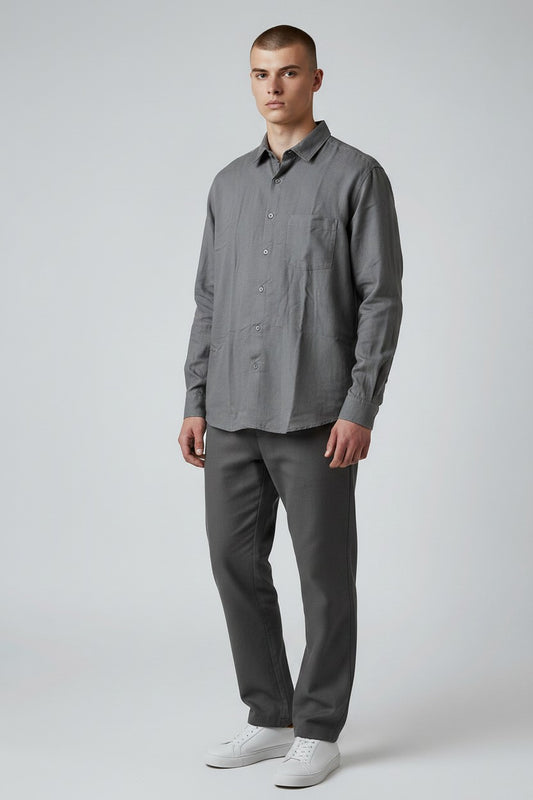 Bluebird Men's Grey Linen Tencil Shirt