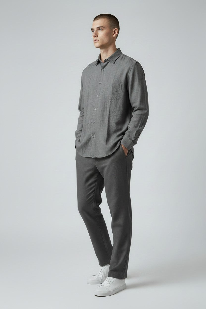 Bluebird Men's Grey Linen Tencil Shirt
