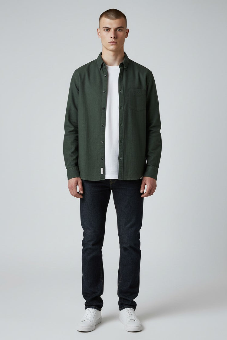Bluebird Men's Dark Green Linen Tencil Shirt