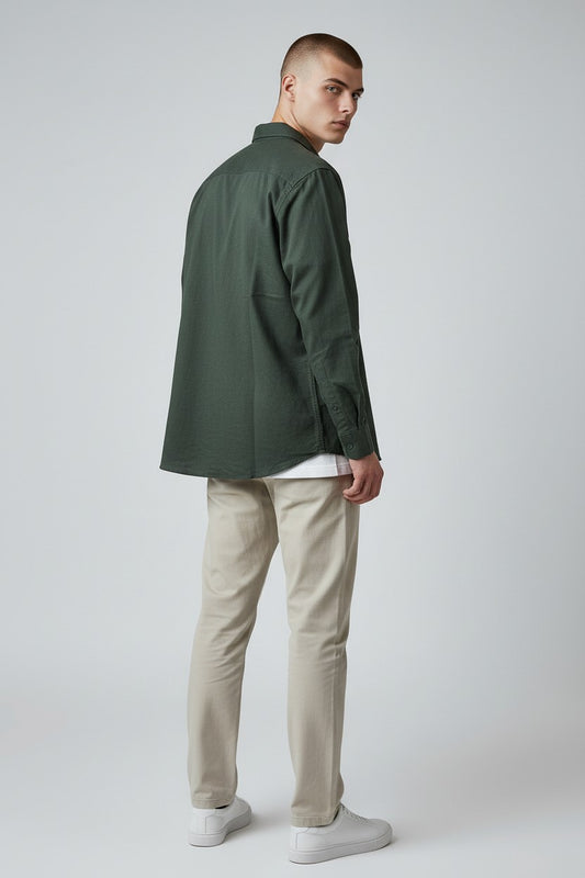 Bluebird Men's Dark Green Linen Tencil Shirt