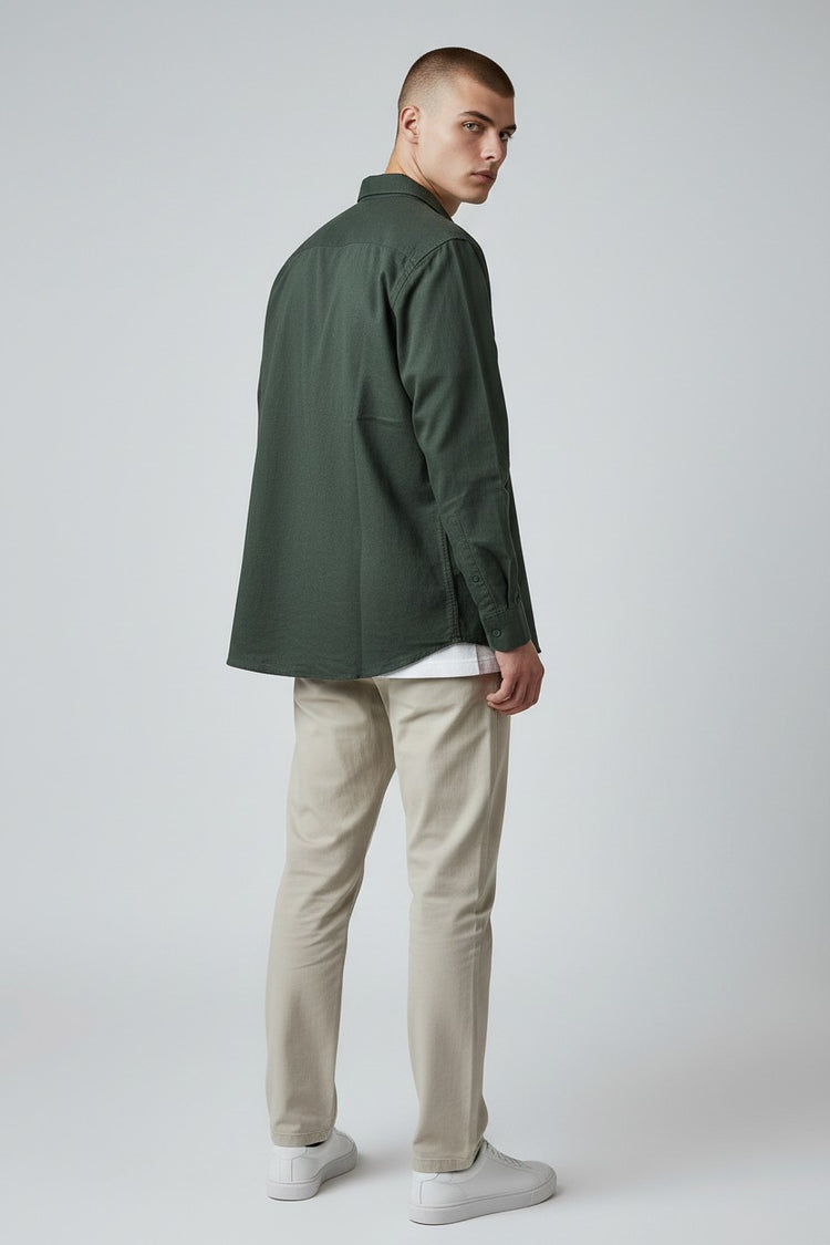 Bluebird Men's Dark Green Linen Tencil Shirt