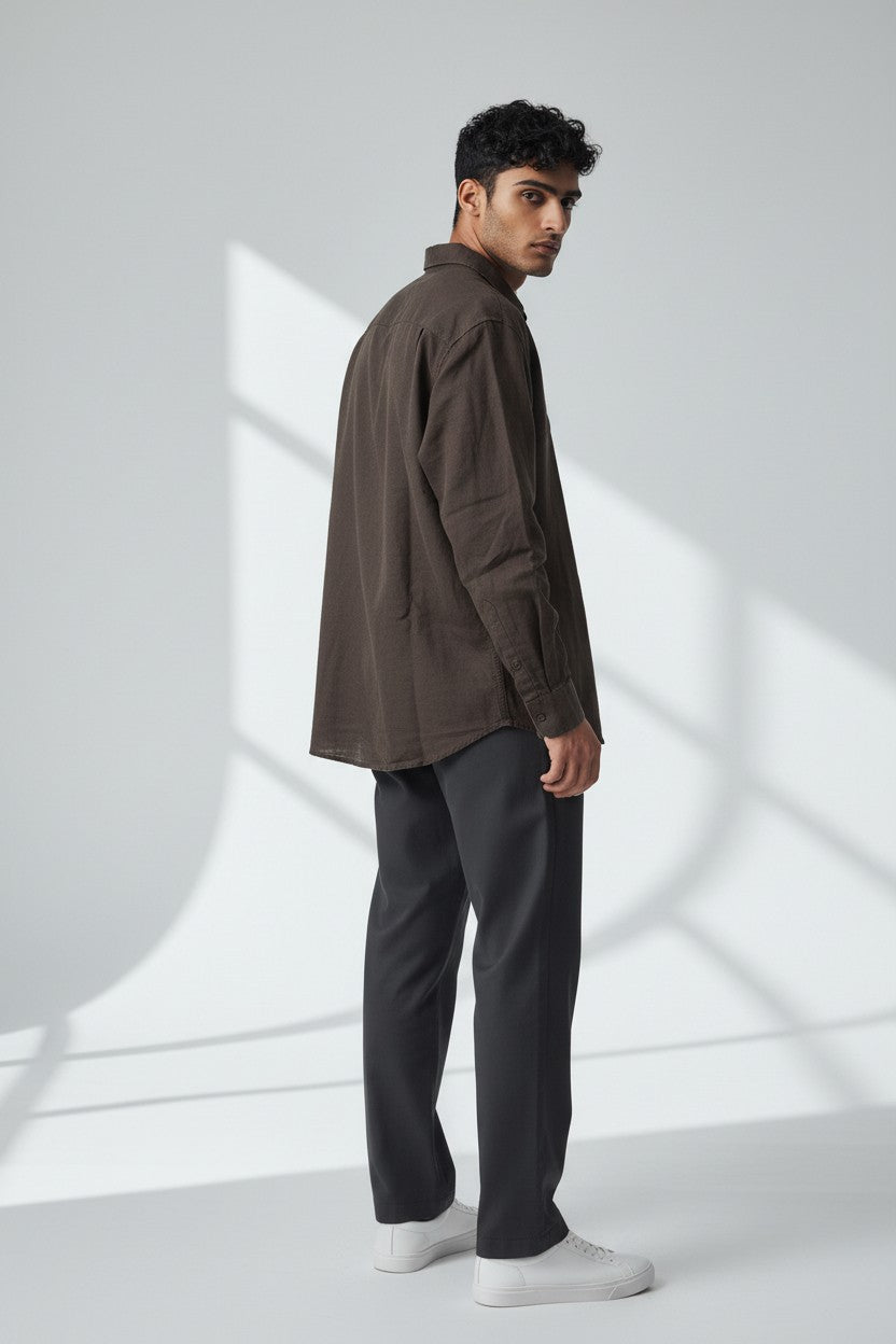 Bluebird Men's Chocolate Brown Linen Tencil Shirt