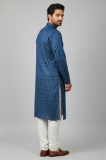 Navy Blue Cotton Buti Kurta for Men
