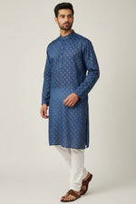 Navy Blue Cotton Buti Kurta for Men