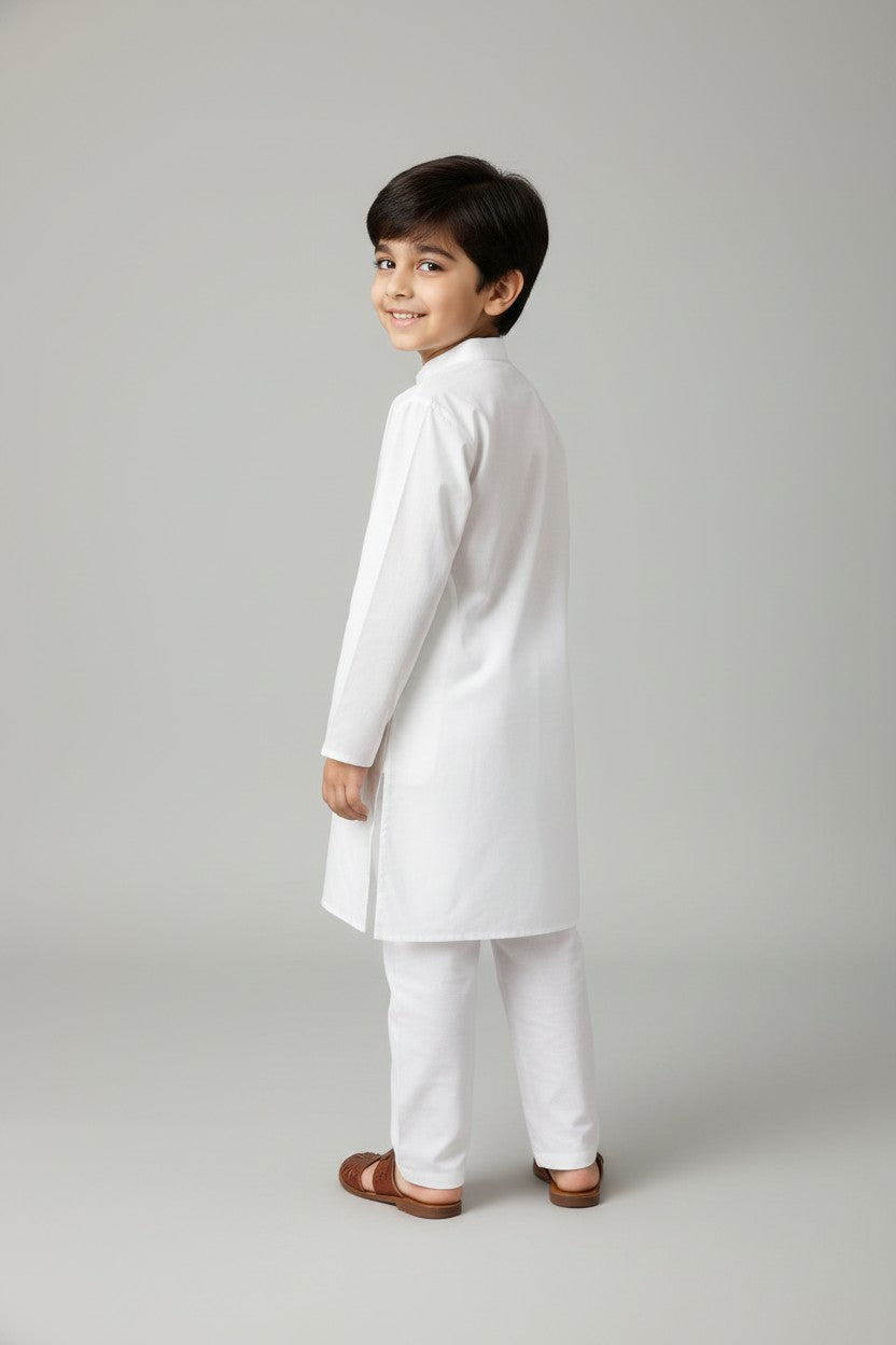 Boys White Cotton Kurta