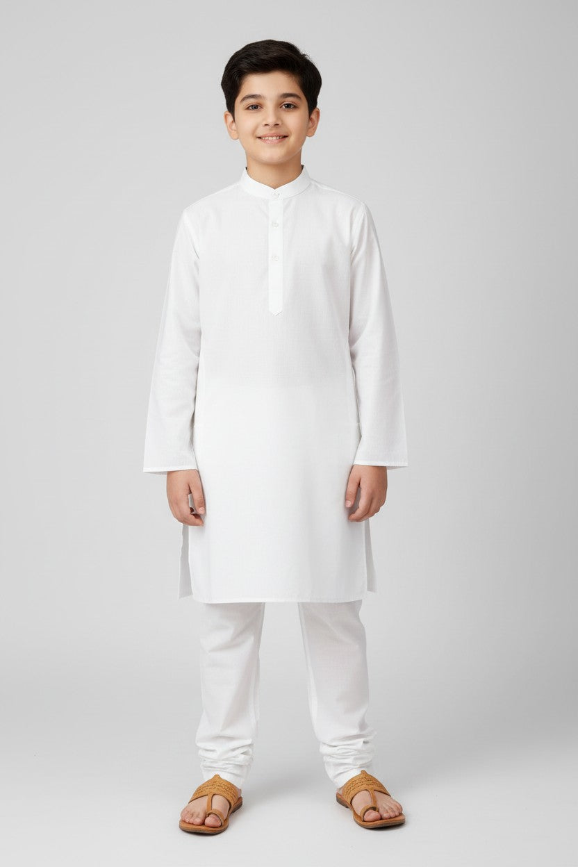 Boys White Cotton Kurta
