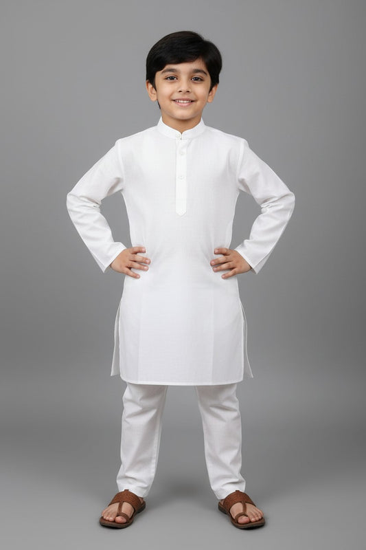 Boys White Cotton Kurta