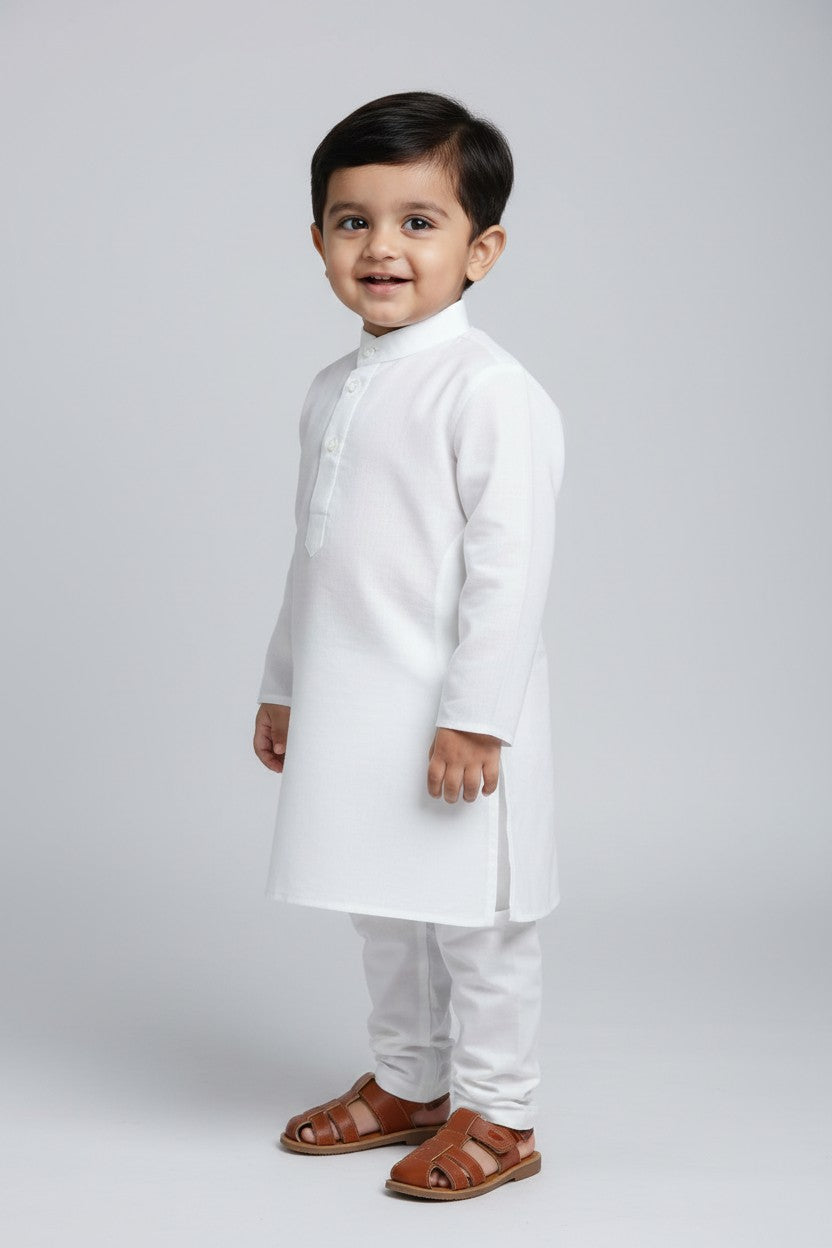 Boys White Cotton Kurta