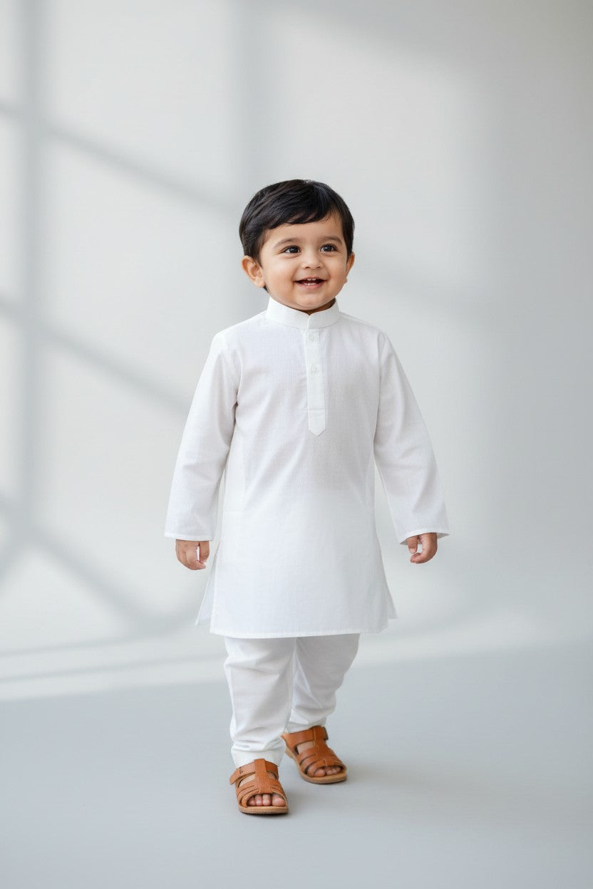Boys White Cotton Kurta